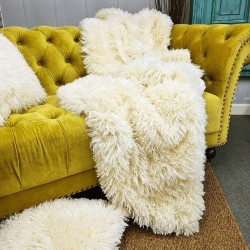 Mongolian Fur Blanket | Faux Sheepskin Throw | Cream Fur Throw