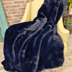 Plaid en fausse fourrure bleu marine Richmond | Plaid en fausse fourrure bleu marine | Couverture bleue