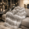 Beige Striped Faux Fur Throw | Reindeer Fur Blanket | Luxury Fur Throws