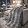 Opossum Stripe Faux Fur Throws | Grey Fur Bedspreads |Striped Blankets