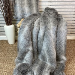 Plaid en fausse fourrure à rayures d'opossum | Couvre-lits en fausse fourrure grise | Couvertures à rayures