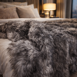 European Wolf Faux Fur Throw | Large Animal Fur Throw | Fur Bedspread