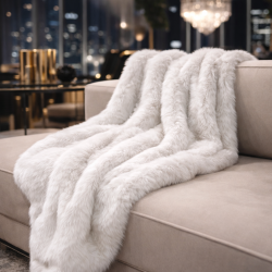 Couverture en fausse fourrure argentée | Couverture blanche en fausse fourrure | Couvre-lit gris et blanc