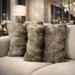 Striped Faux Fur Cushions | Wolf Fake Fur Cushions | Fur Sofa Cushions