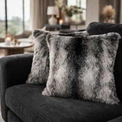 Black Wolf Faux Fur Cushions | Black Striped Fur Cushion Covers