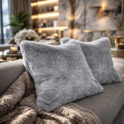 Grey Faux Fur Cushions | Grey Cushions | Ash Grey Fur Scatter Cushions
