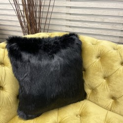Black Faux Fur Cushions | Black Sofa Cushions | Black Fur Pillows