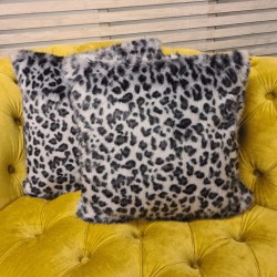Grey Leopard Faux Fur Cushions | Animal Print Fur Pillows | Cushion Covers