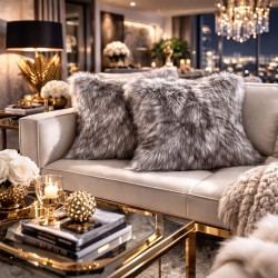 Coussin en fausse fourrure de loup européen | Coussins et oreillers en fourrure de loup européen