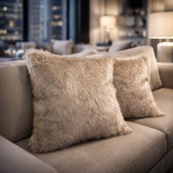 Tundra Wolf Faux Fur Cushions | Long-Haired Beige Faux Fur Cushions | Beige Pillows