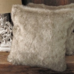 Tundra Wolf Faux Fur Cushions | Long-Haired Beige Faux Fur Cushions | Beige Pillows