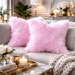 Coussins en fausse fourrure rose bonbon | Coussin en fausse fourrure rose | Coussin en fourrure rose