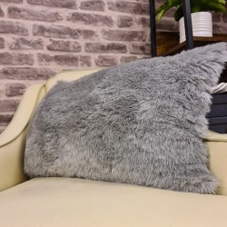 Ash Rectangle Fur Cushions | Rectangular Grey Faux Fur Cushions