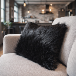 Coussin rectangulaire Ours Noir | Coussin rectangulaire en fausse fourrure noire