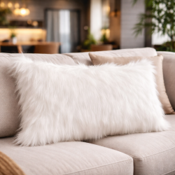 Coussin rectangulaire de luxe en polaire | Coussin rectangulaire blanc en fausse fourrure