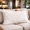Coussin rectangulaire de luxe en polaire | Coussin rectangulaire blanc en fausse fourrure
