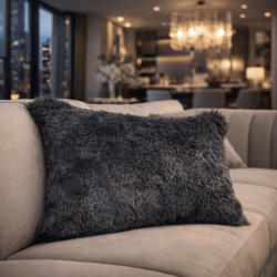 Badger Rectangular Fur Cushion | Rectangular Grey Faux Fur Cushions