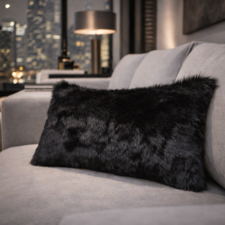 Black Panther Rectangular Fur Cushions | Rectangular Black Fur Pillows