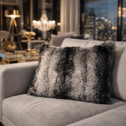 Black Wolf Rectangular Cushions | Striped Rectangular Faux Fur Cushion
