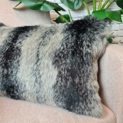 Black Wolf Rectangular Cushions | Striped Rectangular Faux Fur Cushion