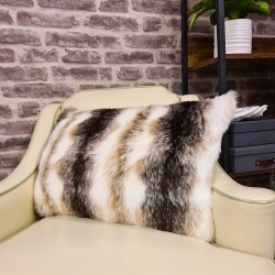 Italian Wolf Rectangular Faux Fur Cushion |  Rectangular Striped Fur Cushion
