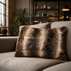 Dark Chinchilla Rectangular Faux Fur Cushion | Rectangular Striped Cushion