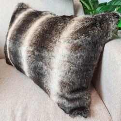 Dark Chinchilla Rectangular Faux Fur Cushion | Rectangular Striped Cushion