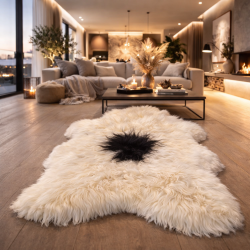 Tapis en peau de mouton naturelle noire et blanche | Peau de mouton islandaise noire et blanche
