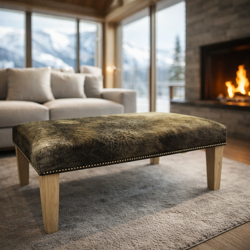 Extra Large Dark Beige Cowhide Footstool | Extra Large Cowhide Footrest