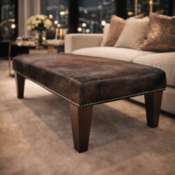 Brown Brindle Medium Cowhide Footstool | Genuine brown cowhide ottoman