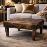 Medium Sized Cowhide Footstool | Brown Leather Hide Square Foot Stool