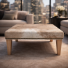 Tabouret carré moyen en cuir de vachette | Tabouret carré beige et blanc