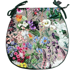 Coussins d'assise en velours Rhapsody en forme de D | Coussins d'assise classiques en velours à motif floral en forme de D