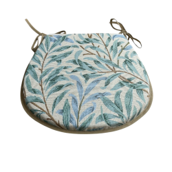 Coussin d'assise en forme de D, motif branches de saule et embruns | Coussin d'assise bleu-vert en forme de D