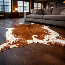 Tapis en peau de vache marron et blanche extra large | Très grande peau de vache