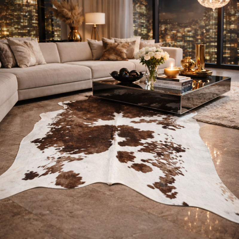 Tapis en peau de vache marron et blanche extra large | Peau de vache naturelle extra large