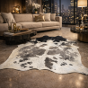 Tapis extra large en peau de vache noire, grise et blanche | Tapis en peau à poils extra large