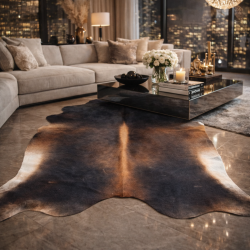 Tapis en peau de vache marron et blanche XX/Large | Tapis en peau de vache marron Double XL |