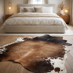 Grande peau de vache naturelle | Tapis en peau de vache marron et blanche | Poils bruns sur la peau