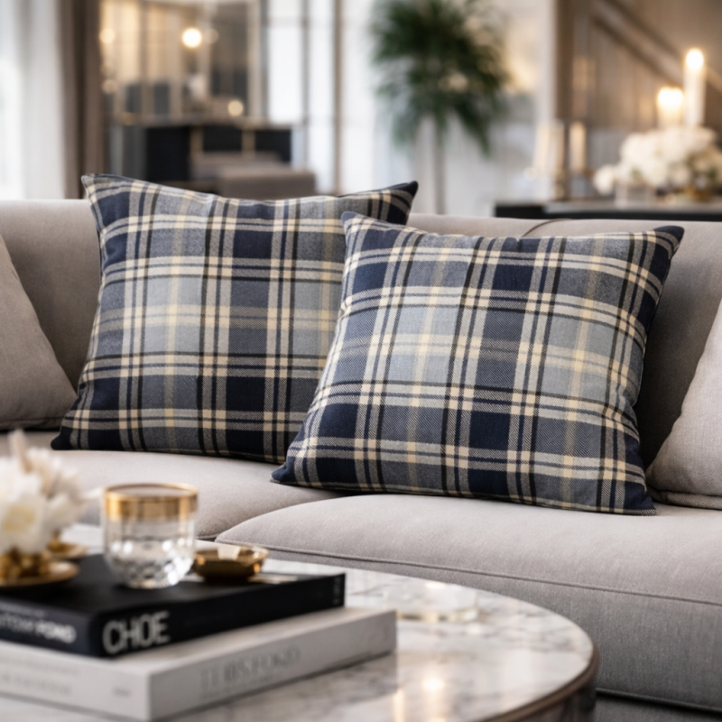 Coussins en denim à carreaux Highland | Coussins à carreaux bleus | Coussins tartan