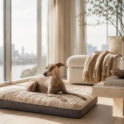 Genuine Sheepskin Pet Bed. Long Haired Orthopaedic Dog Bed - Large, Oyster