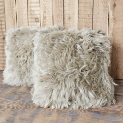 Pair Of Oyster Long Haired Genuine Sheepskin Cushions