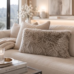 Pair Of Taupe Genuine Sheepskin Rectangular Pillows 30x50cm