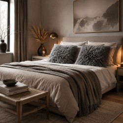 Deux grands coussins en véritable peau de mouton grise de 50 cm