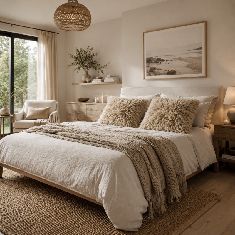 Two Light Beige Genuine Sheepskin Cushions 50cm