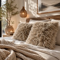 Deux coussins en peau de mouton véritable beige clair, 50 cm