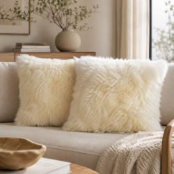 Paire de coussins carrés en véritable peau de mouton ivoire, 50 cm