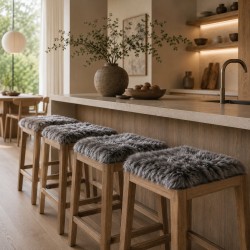 Pair Of Long Haired Genuine Sheepskin Square Seat Pads 40cm Grey