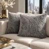Paire de coussins en véritable peau de mouton à poils courts gris, 40 cm