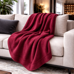 Plaid polaire couleur vin | Couverture polaire bordeaux | Couvertures polaires |